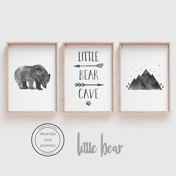 UNFFRAMED Little Bear Cave Poster, Rustic Nursery Art, Nursery Decor, Nursery Wall Art, Woodland Nursery, Baby Decor, Set Of 3, Little Man Cave Set 3 Prints 16x24
