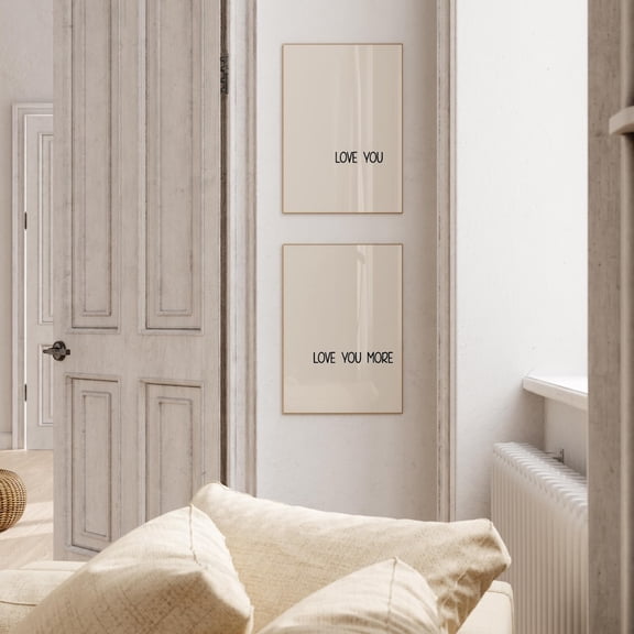 UNFFRAMED Love You More Poster Set Minimalist Black Typography Valentine Poster Modern Couple Wall Art Set 2 Prints 20x30