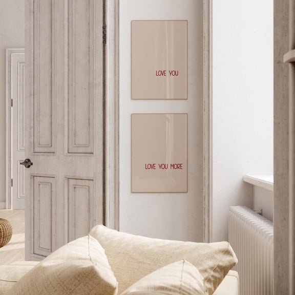 UNFFRAMED Love You More Poster Set Red Typography Modern Valentine'Sday Poster Minimalist Couple Wall Art Set 2 Prints 20x30