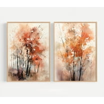 UNFFRAMED Luvia Autumn Forest Wall Art Set of 2, Calming Fall Tree Landscape Prints for Rustic Home Decor Set 2 Prints 8x12