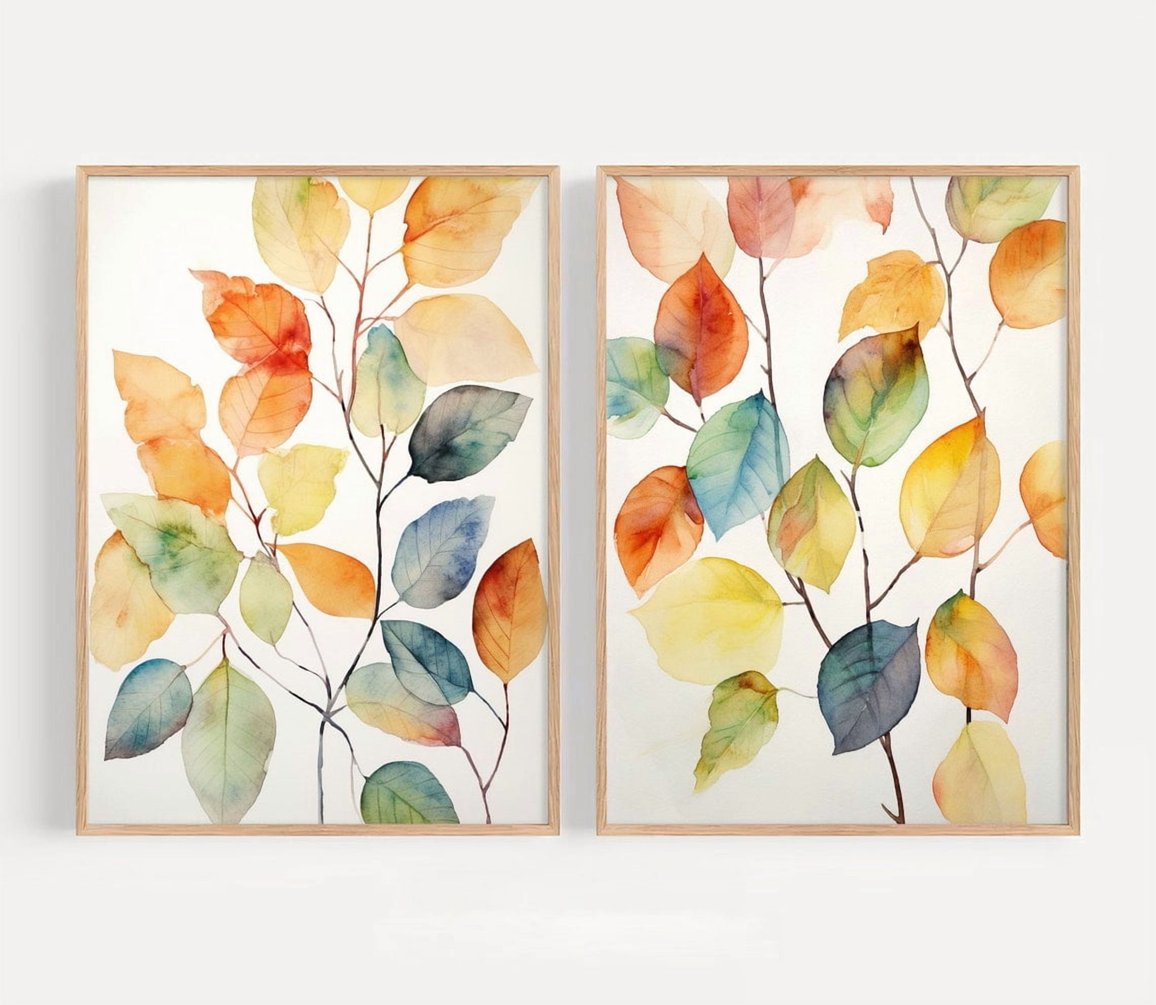 UNFFRAMED Luvia Autumn Leaf Wall Art Set of 2 Colorful Forest Nature ...