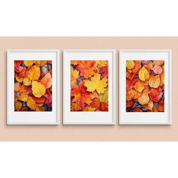 UNFFRAMED Luvia Autumn Leaves Poster Set of 3, Leaf Prints Wall Art Bundle, Fall Maple Birch Decor Set 3 Prints 8x12