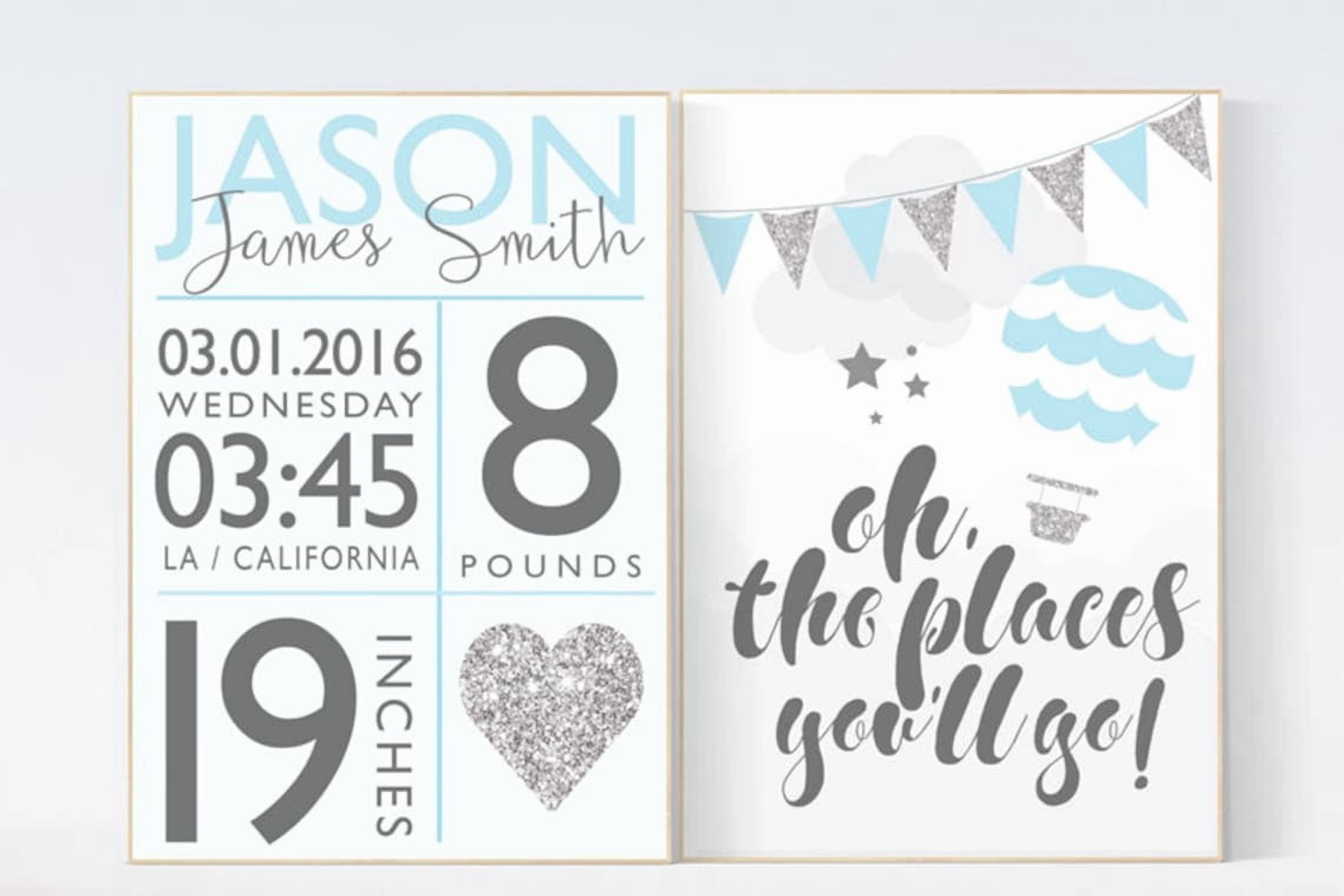 UNFFRAMED Luvia Birth Stats Poster Set of 2 Hot Air Balloon Wall Art ...