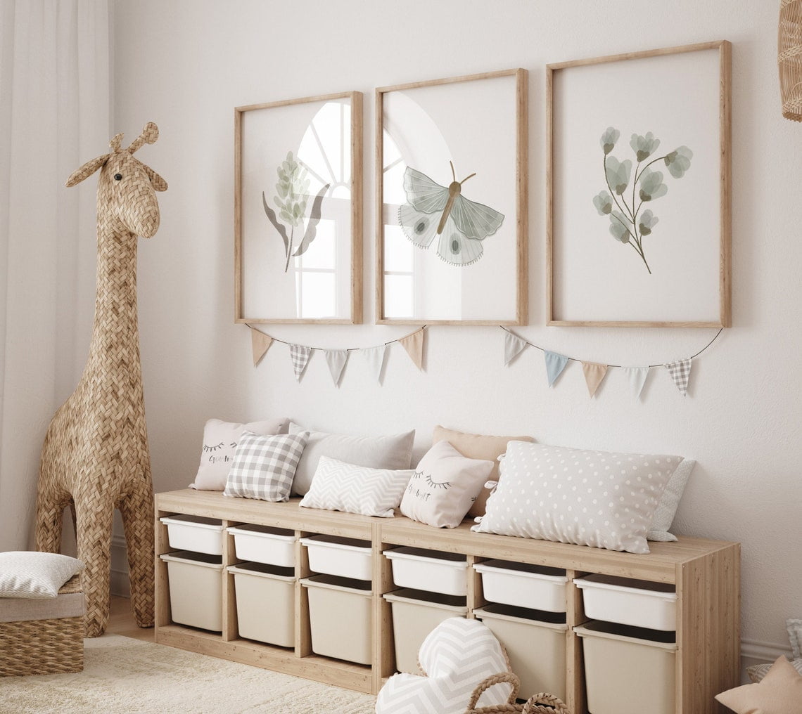 UNFFRAMED Luvia Boho Butterfly Nursery Wall Art Set Of 3 Sage Green unfframed-luvia-boho-butterfly-nursery-wall-art-set-of-3-sage-green