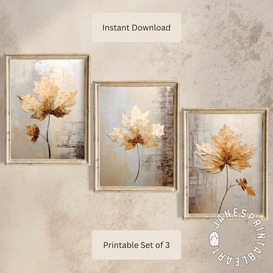 UNFFRAMED Luvia Fall Leaf Wall Art Set of 3, Nature Inspired Autumn ...