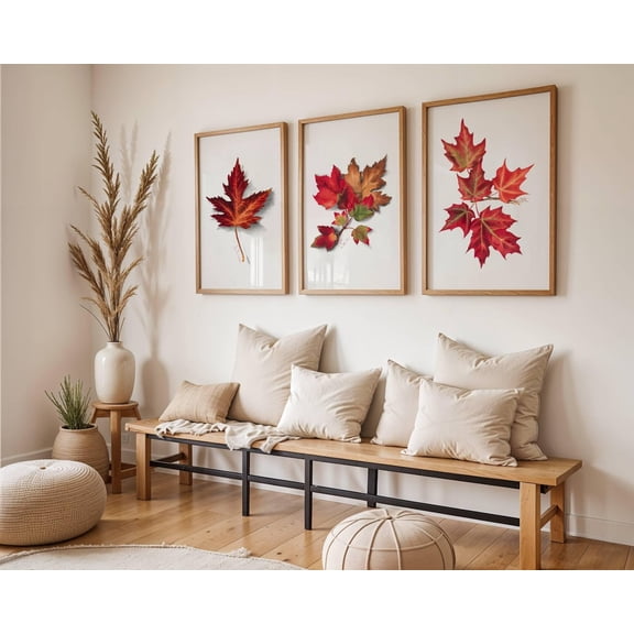 UNFFRAMED Luvia Falling Leaves Fall Set of 3, Rustic Autumn Wall Art Set 3 Prints 20x30