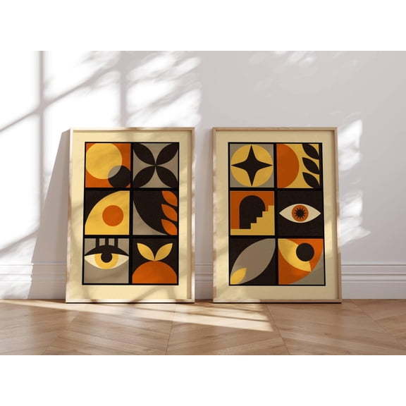 UNFFRAMED Luvia Geometric Poster Set of 2 Abstract Mid Century Prints Bold Color Modern Eclectic Retro Boho Wall Art Set 2 Prints 16x24