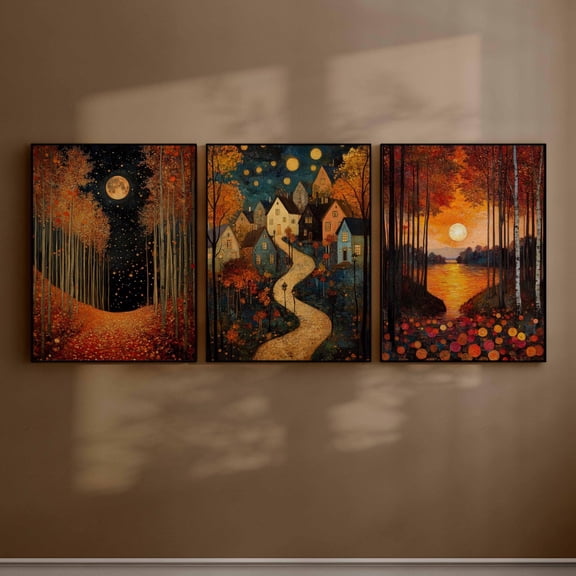 UNFFRAMED Luvia Gustav Klimt Set of 3 Autumn Landscapes, Fall Art Posters Set 3 Prints 16x24