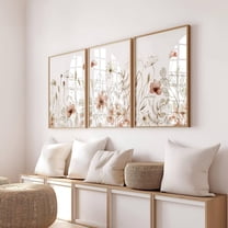 UNFFRAMED Luvia Minimalist Botanical Wall Art Set of 3 Neutral Wildflower Prints Beige Pink White Home Decor Set 3 Prints 8x12