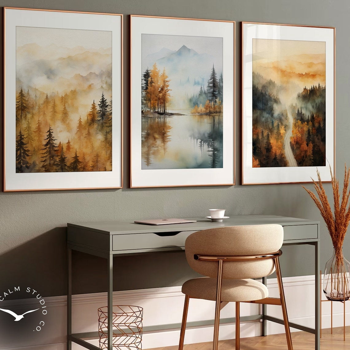 UNFFRAMED Luvia Mountain Lake Wall Art Set of 3 Misty Pine Forest ...