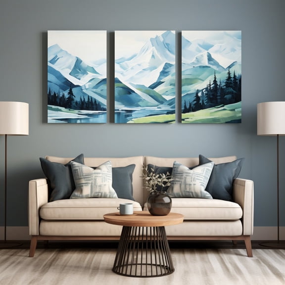 UNFFRAMED Luvia Mountain Vista Set of 3 Poster, Serene Alpine Nature Landscape Triptych, Peaceful Wall Art for Tranquil Home Decor Set 3 Prints 8x12