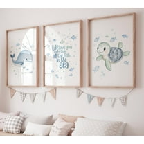 UNFFRAMED Luvia Ocean Animal Nursery Wall Art Set of 3, Whale Turtle Quote Prints, Under the Sea Baby Room Decor Set 3 Prints 8x12