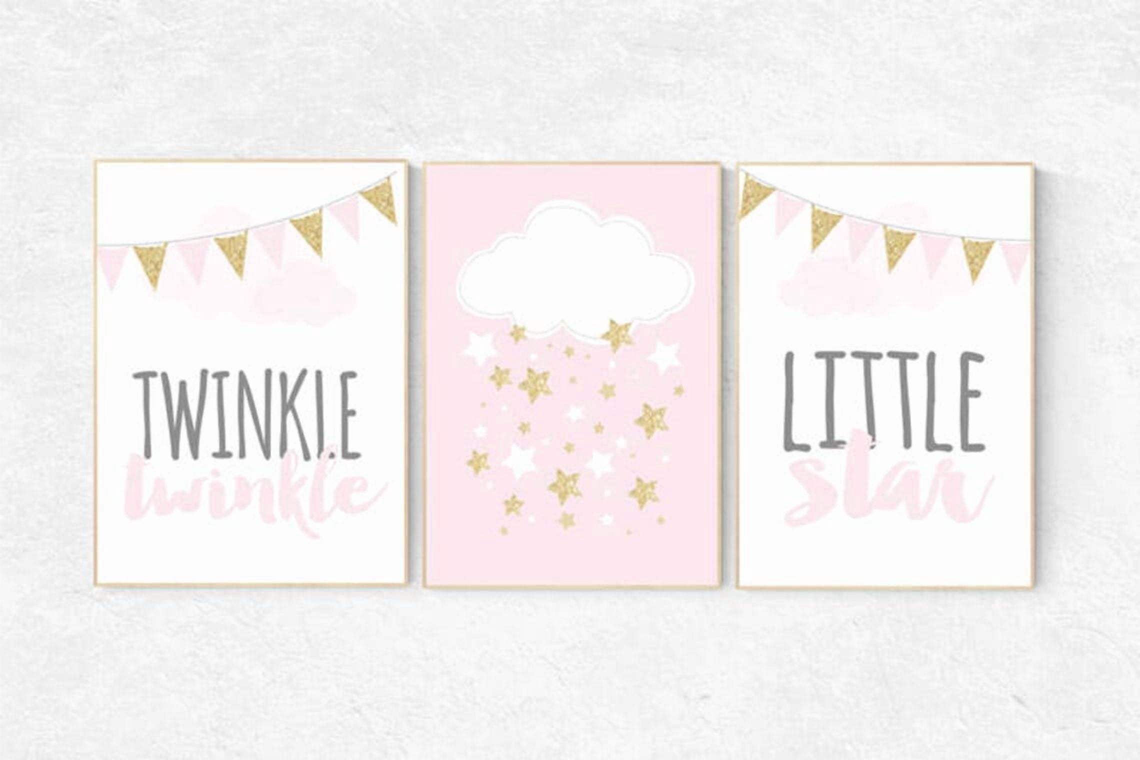 UNFFRAMED Luvia Pink And Gold Nursery Poster Set of 3 With Quote ...