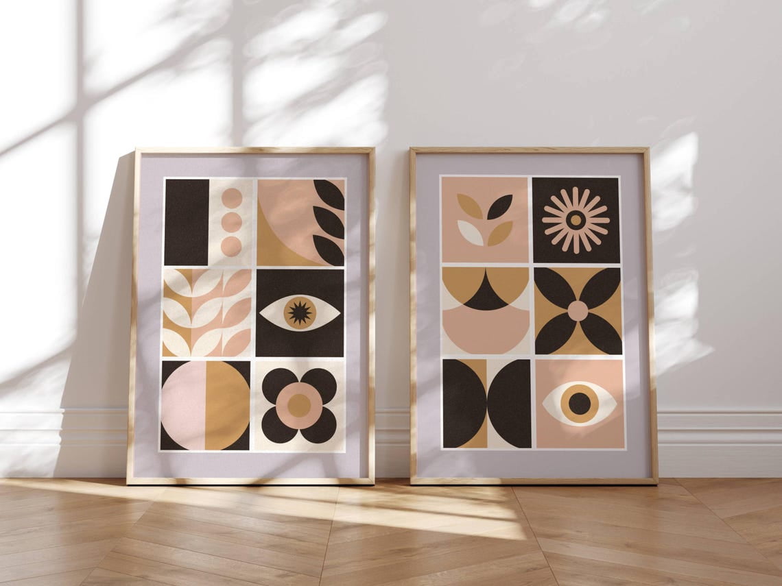 UNFFRAMED Luvia Poster Set of 2 Mid Century Geometric Prints Abstract ...