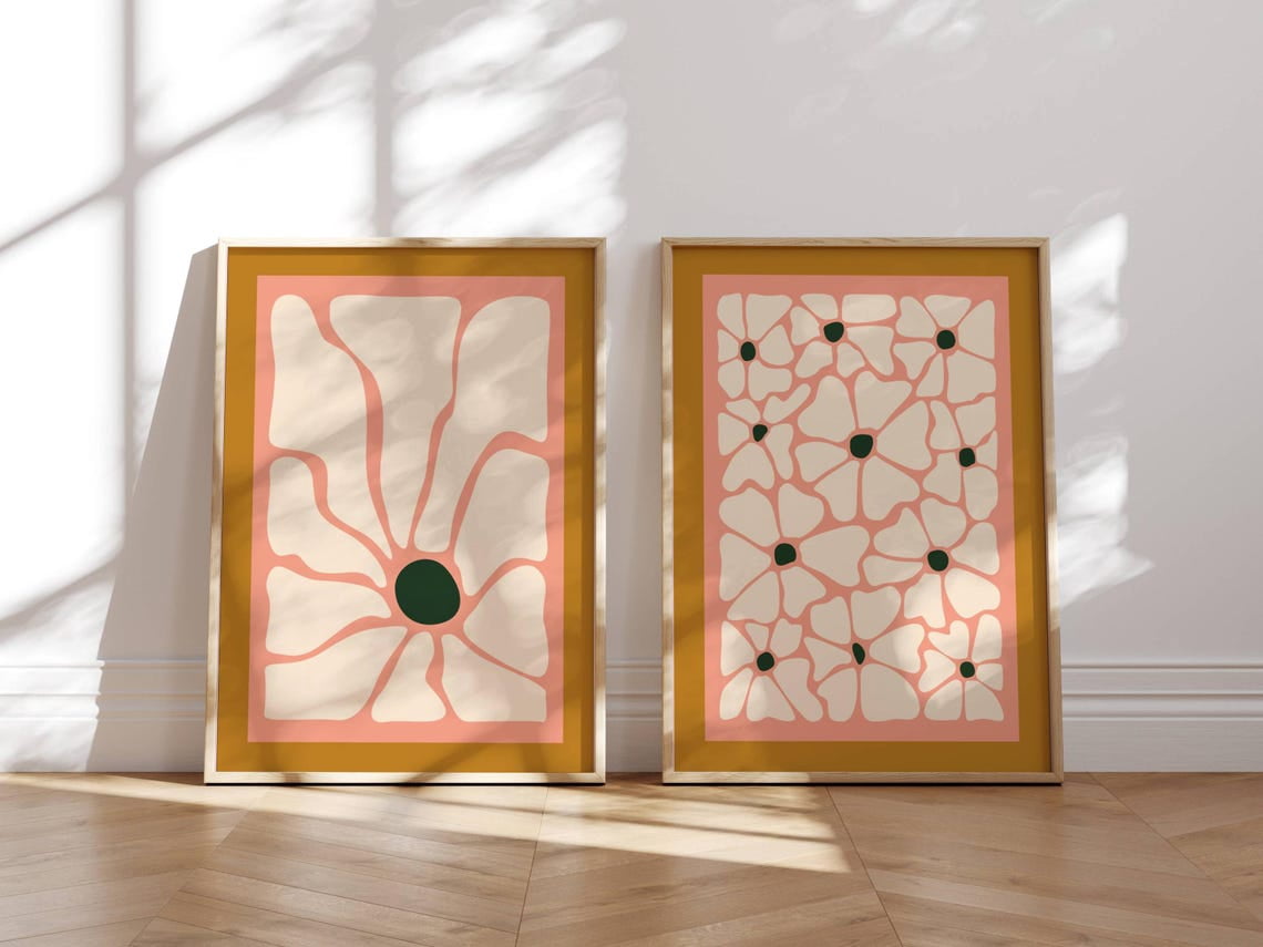 UNFFRAMED Luvia Retro Floral Poster Set of 2 Groovy 70s Inspired ...