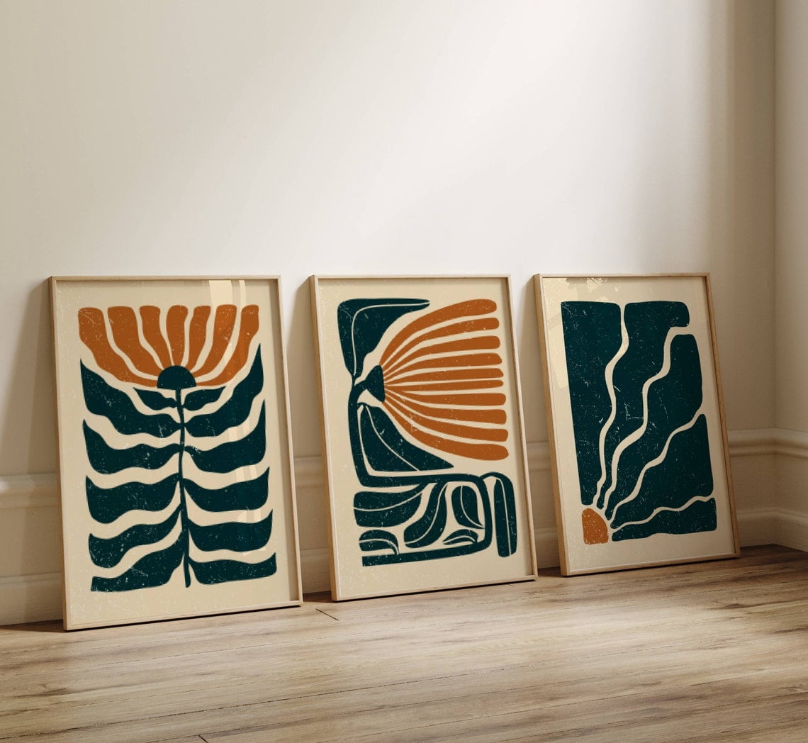 UNFFRAMED Luvia Retro Floral Poster Set of 3 Abstract Flower Prints in ...