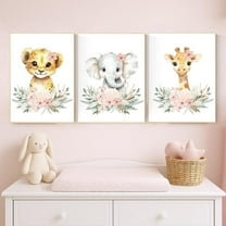 UNFFRAMED Luvia Safari Animal Nursery Wall Art Set of 3, Lion Elephant Giraffe Prints, Jungle Baby Room Decor Set 3 Prints 8x12