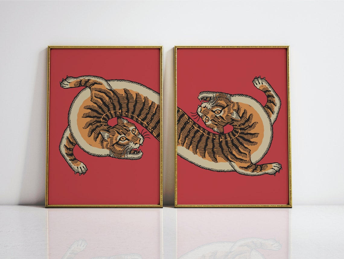 UNFFRAMED Luvia Set of 2 Animal Wall Art Poster Prints, Japanese ...