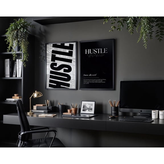 UNFFRAMED Luvia Set of 2 "Hustle" Motivational Wall Definition Art Prints for Men, Masculine Gym Decor, Office Prints, Hustle Prints, Inspirational Decor Set 2 Prints 8x12