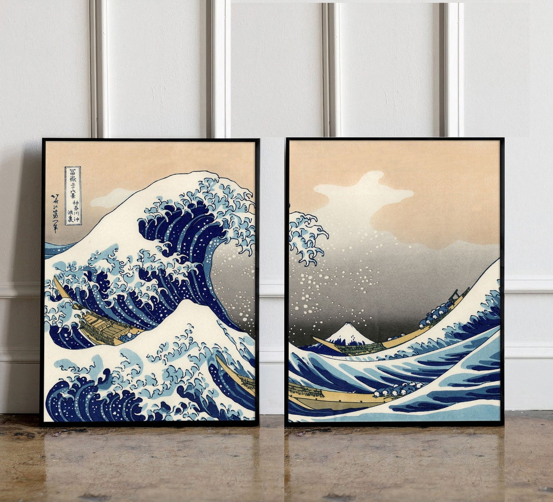 UNFFRAMED Luvia Set of 2 Japanese Art Poster Prints, Great Wave ...