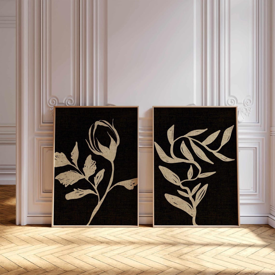 UNFFRAMED Luvia Set of 2 Moody Botanical Wall Art Vintage Floral Poster ...