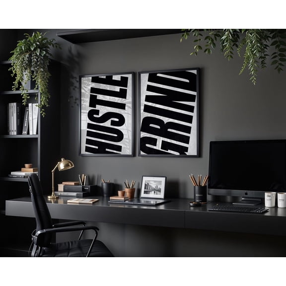 UNFFRAMED Luvia Set of 2 Motivational Wall Definition Art Prints for Men, Hustle & Grind Inspirational Prints, Black Poster Prints Wall Art Set 2 Prints 16x24