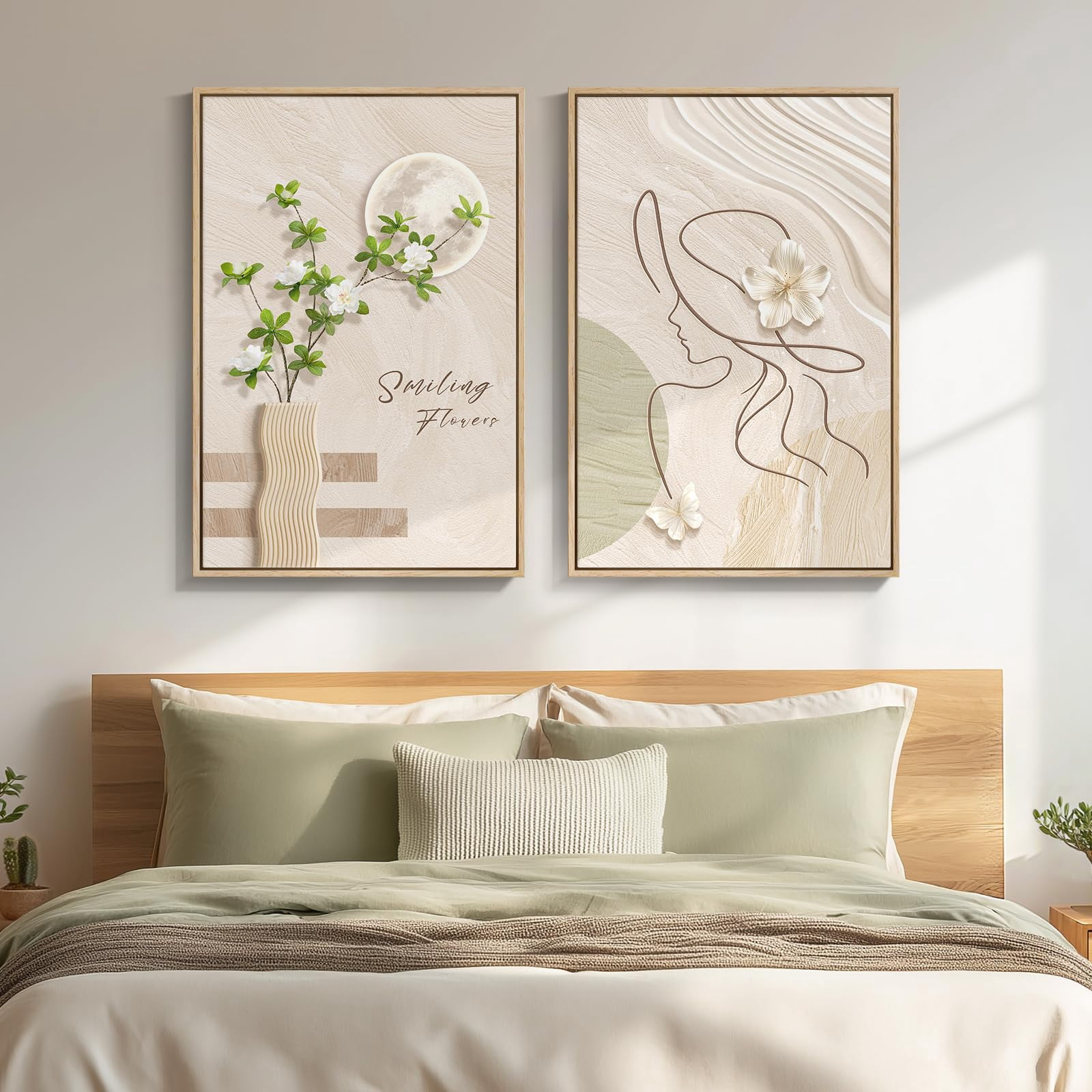 UNFFRAMED Luvia Set of 2 Neutral Boho Poster Wall Art for Bedroom Beige ...