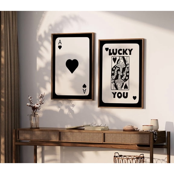 UNFFRAMED Luvia Set of 2 Retro Aesthetic Poster Prints, Vintage Lucky You Poster Collection, Black Ace Card Inspired Home Wall Decor Set 2 Prints 16x24