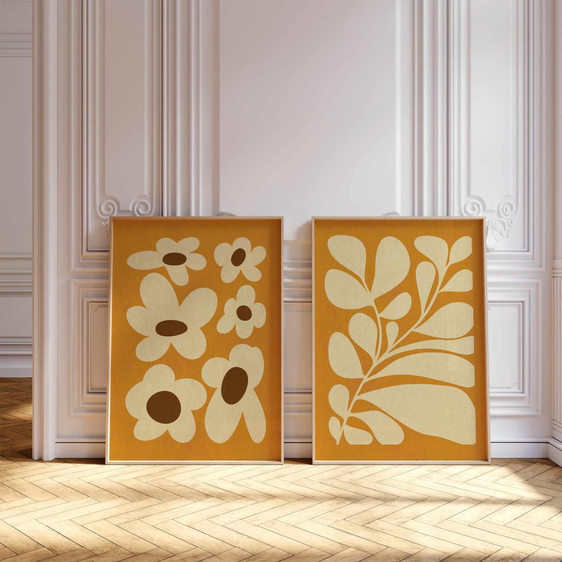 UNFFRAMED Luvia Set of 2 Retro Floral Wall Art Botanical Poster Set in ...