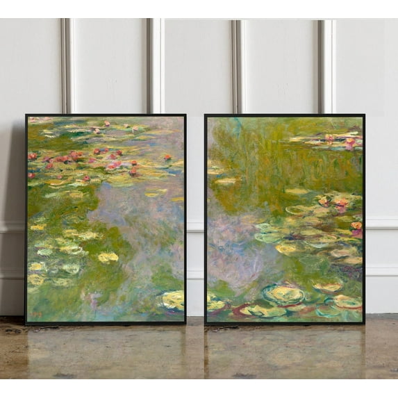 UNFFRAMED Luvia Set of 2 Vintage Impressionist Exhibition Poster Prints, Water Lilies Inspired Wall Art, Landscape and Floral Decor Poster Set 2 Prints 8x12