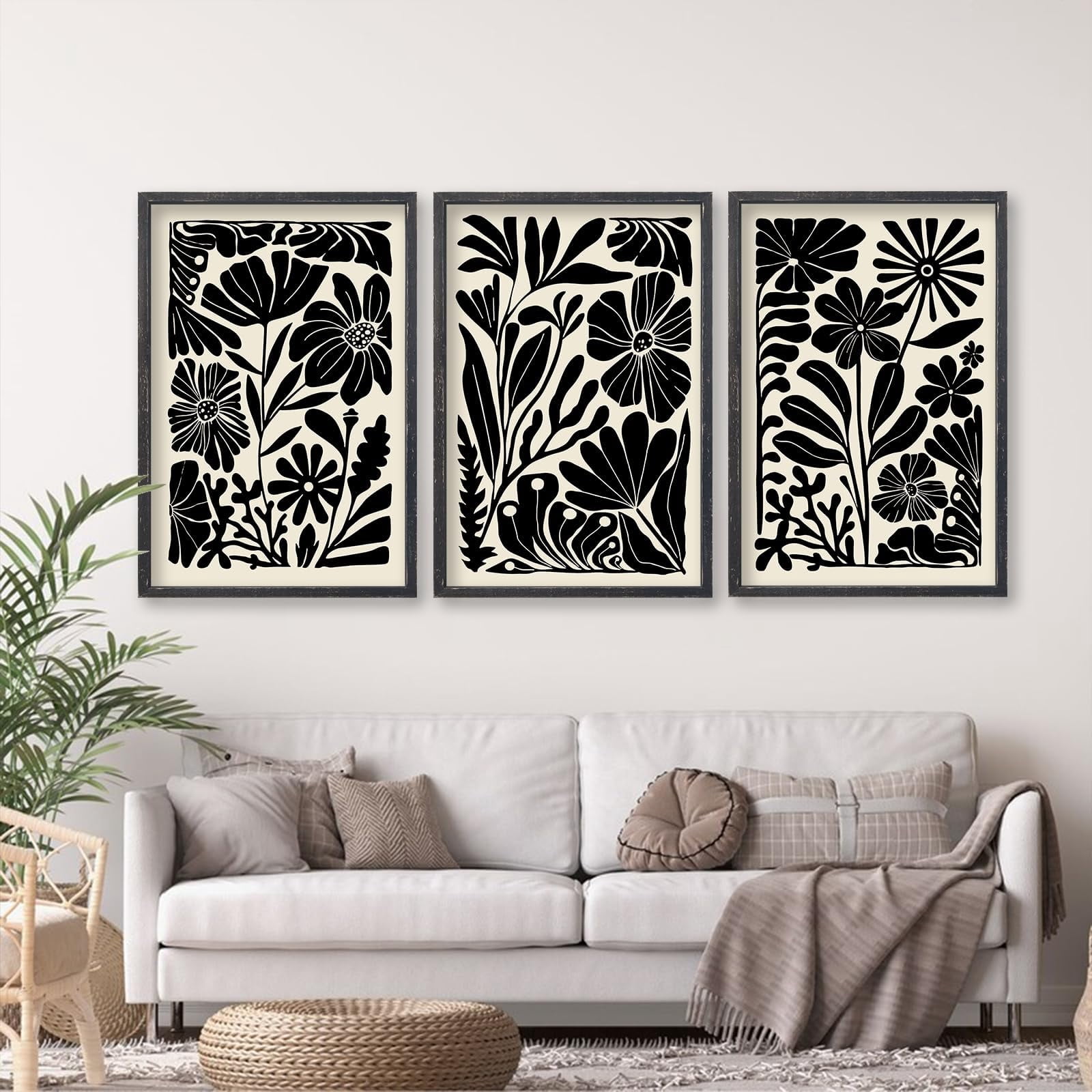 UNFFRAMED Luvia Set of 3 Abstract Floral Botanical Boho Wall Art Poster ...