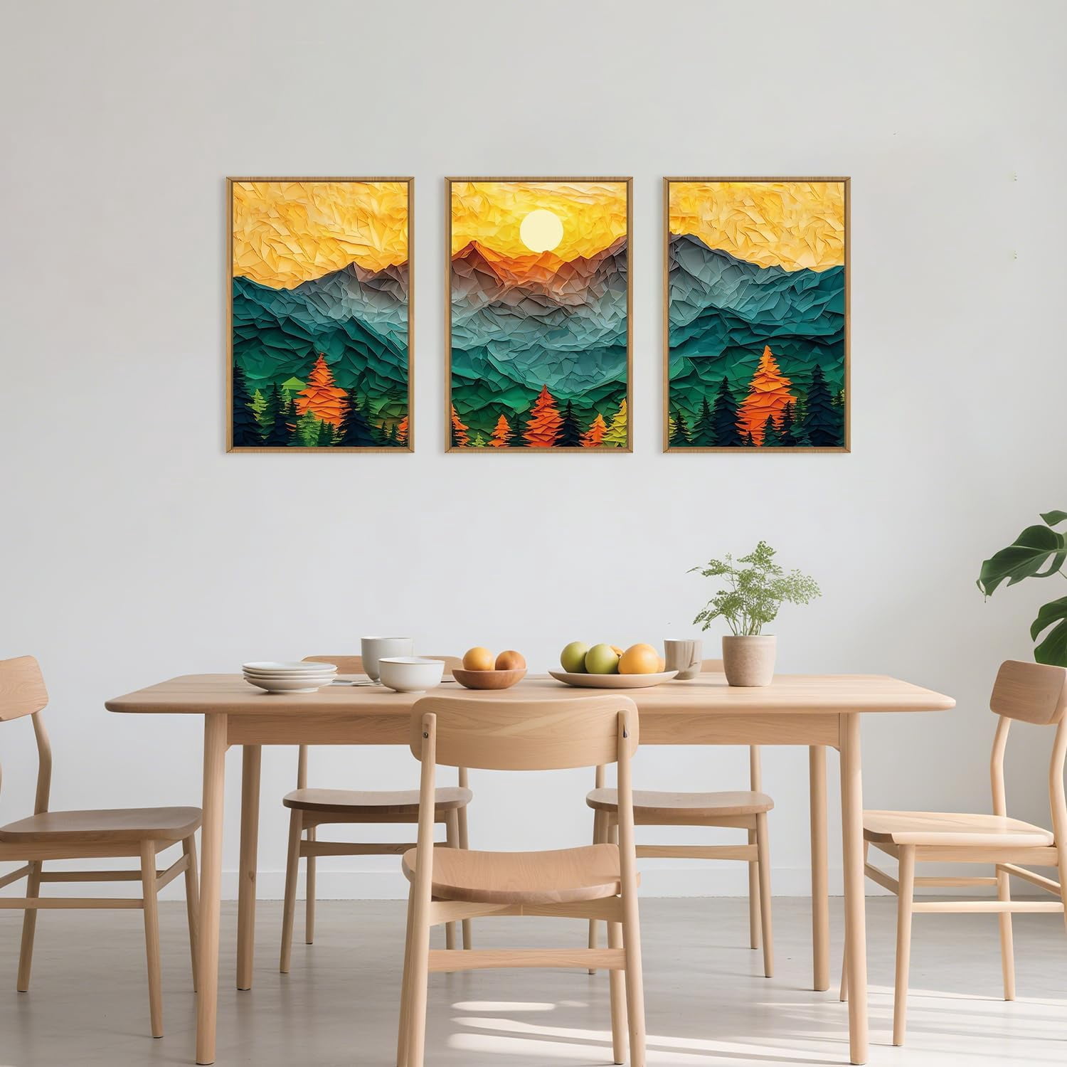 UNFFRAMED Luvia Set of 3 Abstract Mountain Poster, Pine Tree Golden ...