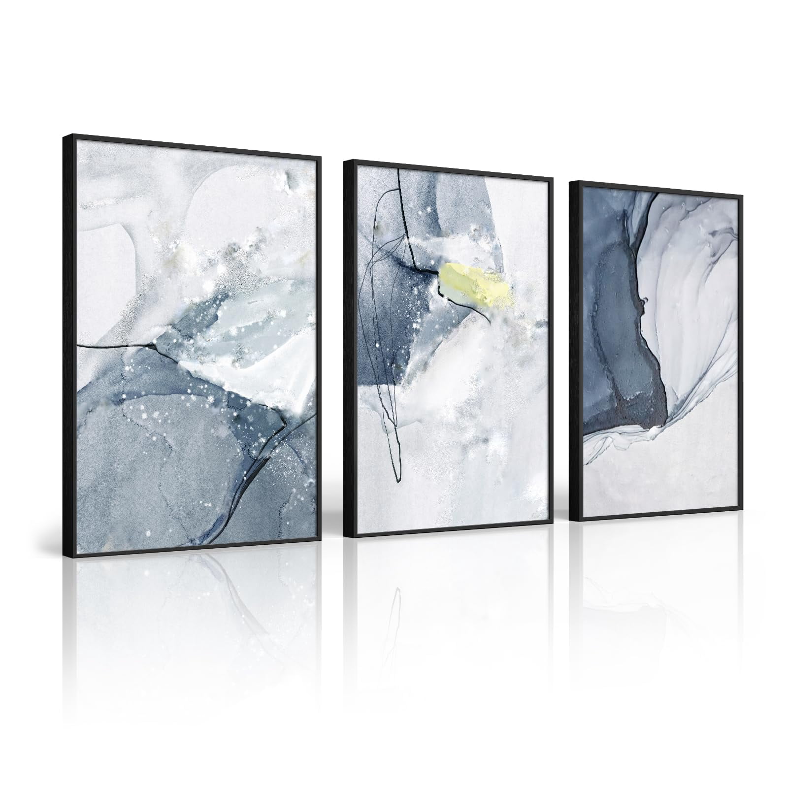 UNFFRAMED Luvia Set of 3 Abstract Ocean Poster Wall Art Ink Blue ...