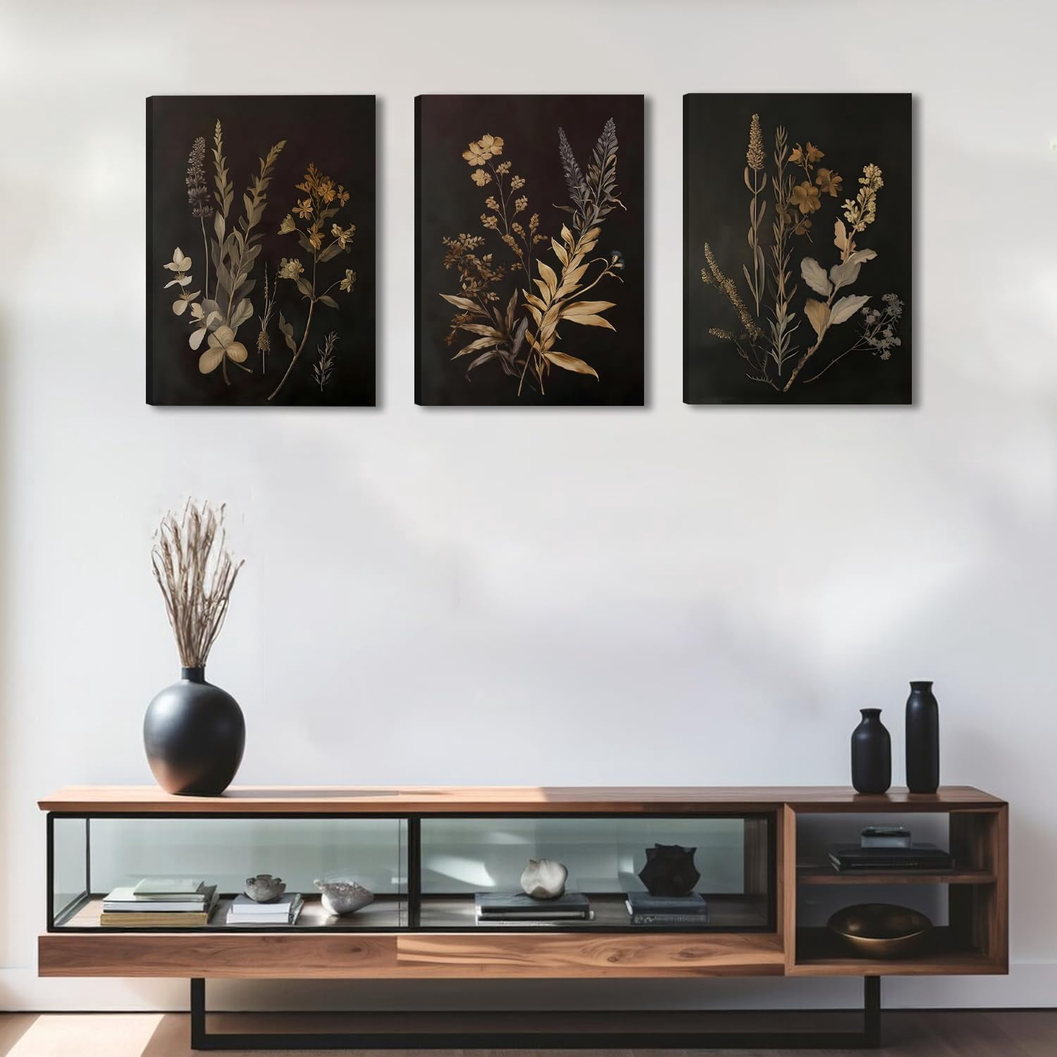 UNFFRAMED Luvia Set of 3 Black Botanical Wall Art Poster Vintage Floral ...