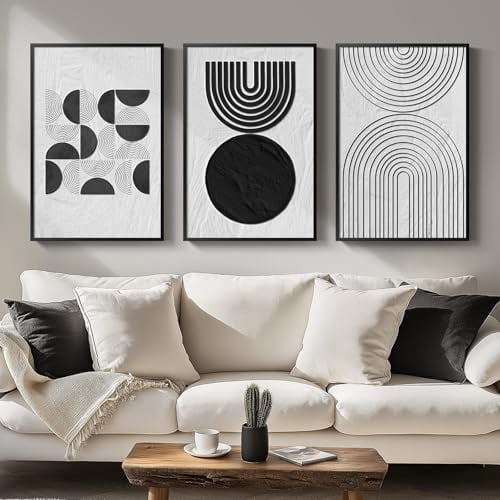UNFFRAMED Luvia Set of 3 Black and White Abstract Poster, Boho ...