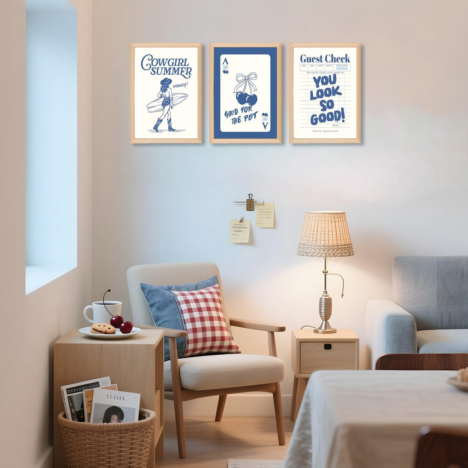 UNFFRAMED Luvia Set of 3 Blue Preppy Poster, Coastal Cowgirl Wall Art ...