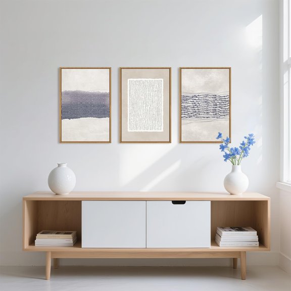 UNFFRAMED Luvia Set of 3 Blue White Abstract Neutral Poster, Minimal Boho Wave Line Wall Art, Modern Geometric Mid Century Prints for Living Room Bedroom or Office Set 3 Prints 16x24