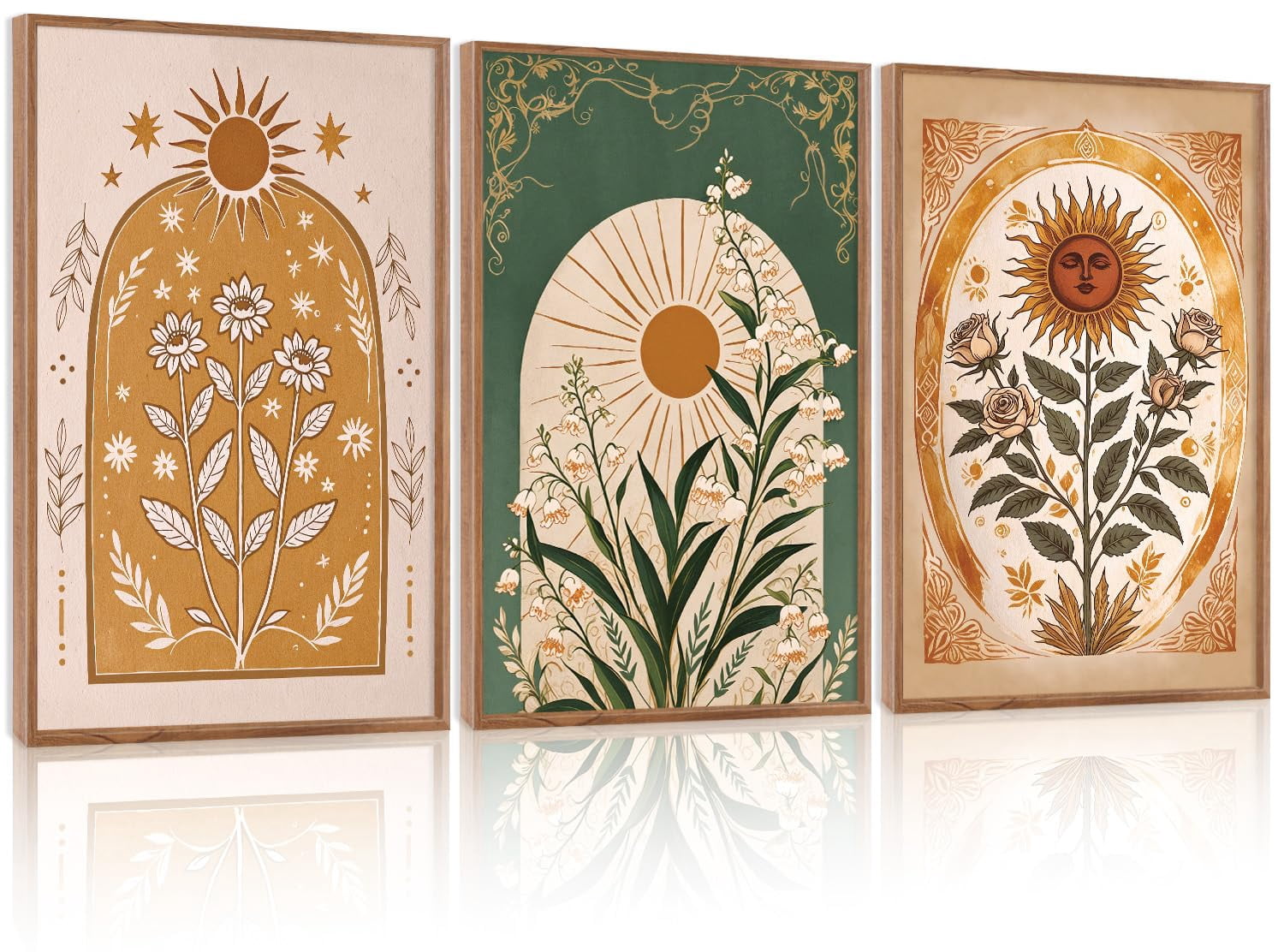 UNFFRAMED Luvia Set of 3 Bohemian Floral Poster Wall Art Sun Spiritual ...