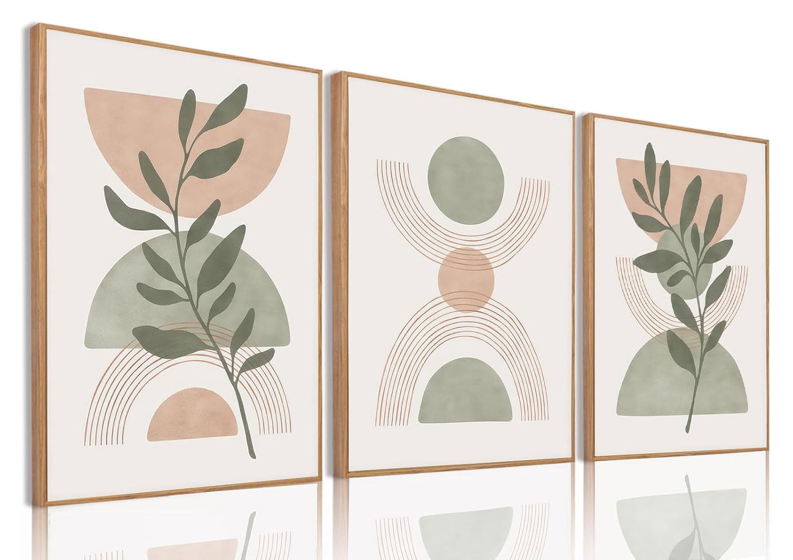 UNFFRAMED Luvia Set of 3 Boho Abstract Green Botanical Neutral Wall Art ...