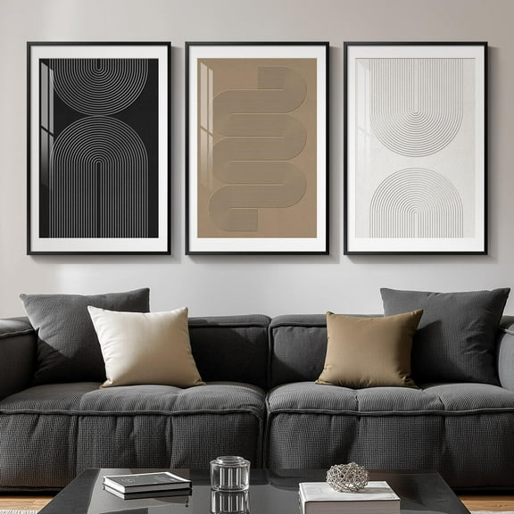 UNFFRAMED Luvia Set of 3 Boho Neutral Abstract Poster, Modern Minimalist Black White Brown Geometric Prints Artwork for Living Room Dining Room Bedroom Decor Set 3 Prints 8x12