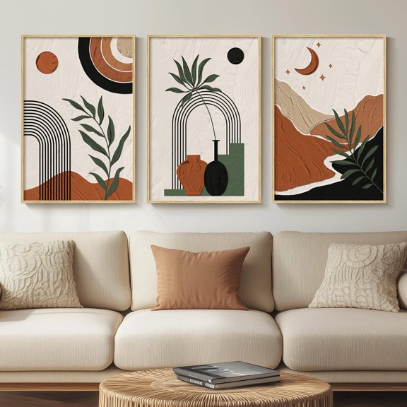 UNFFRAMED Luvia Set of 3 Boho Poster, Wall Art Abstract Geometric Prints Boho Wall Hanging Pictures for Living Room Bedroom Office Decor Set 3 Prints 12x18