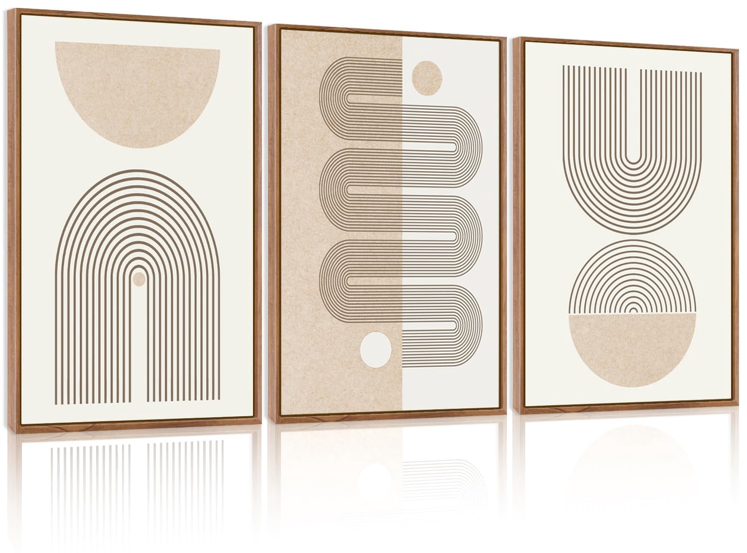 UNFFRAMED Luvia Set of 3 Boho Poster Wall Art Beige Line Mid Century ...