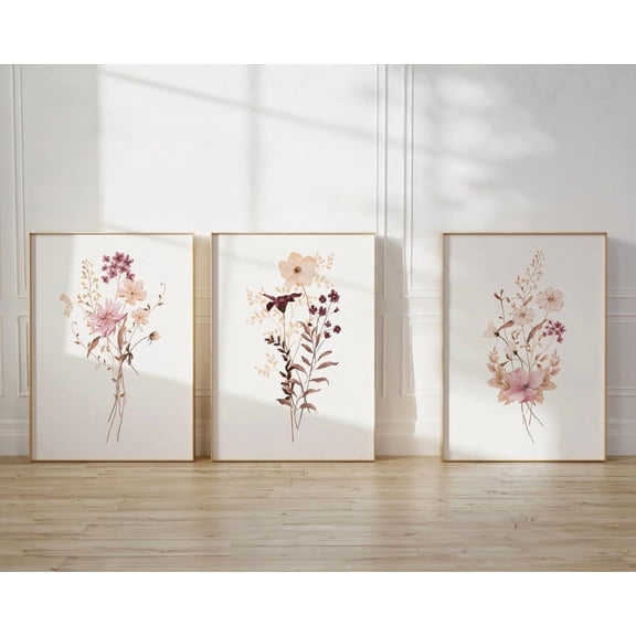 UNFFRAMED Luvia Set of 3 Botanical Poster Prints, Vintage Fern Wall Art Collection, Modern Gallery Decor with Wildflower Inspired Artwork Set 3 Prints 8x12