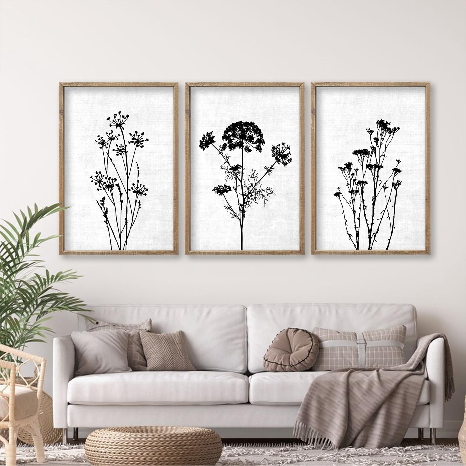 UNFFRAMED Luvia Set of 3 Flower Plant Wall Art Poster Black and White ...