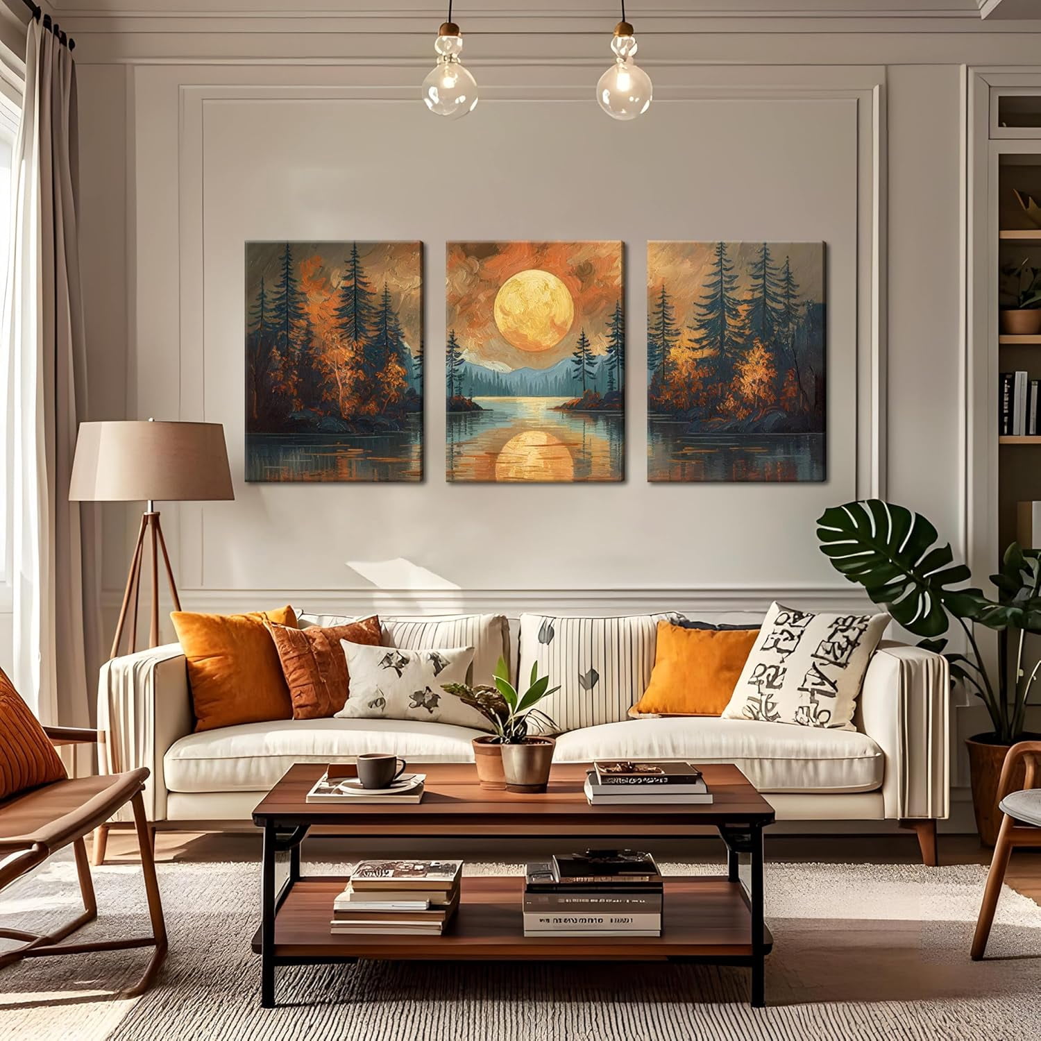 UNFFRAMED Luvia Set of 3 Gold Mountain Forest Poster Wall Art Abstract ...