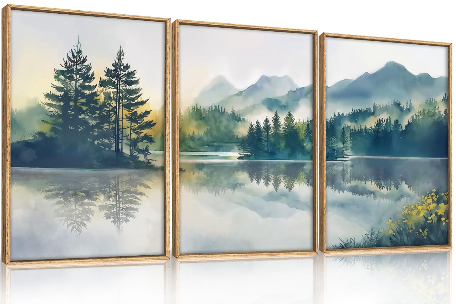 UNFFRAMED Luvia Set of 3 Green Mountain Poster Wall Art, Foggy Forest ...