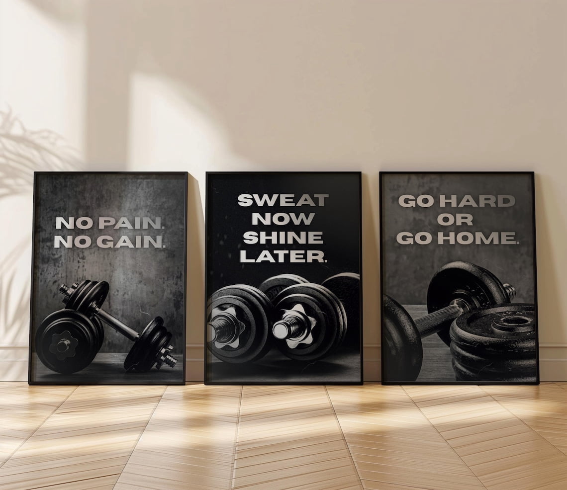 UNFFRAMED Luvia Set of 3 Gym Workout Quotes Wall Art Prints for Men ...