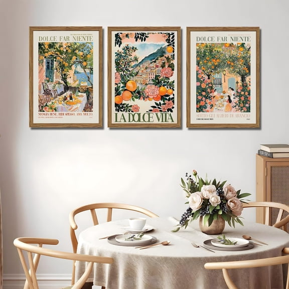 UNFFRAMED Luvia Set of 3 Italy Travel Poster, Amalfi Coast Wall Art, Trendy Italian Food Kitchen Print, Vintage City Landscape Decor for Dining Room, Living Room Set 3 Prints 8x12