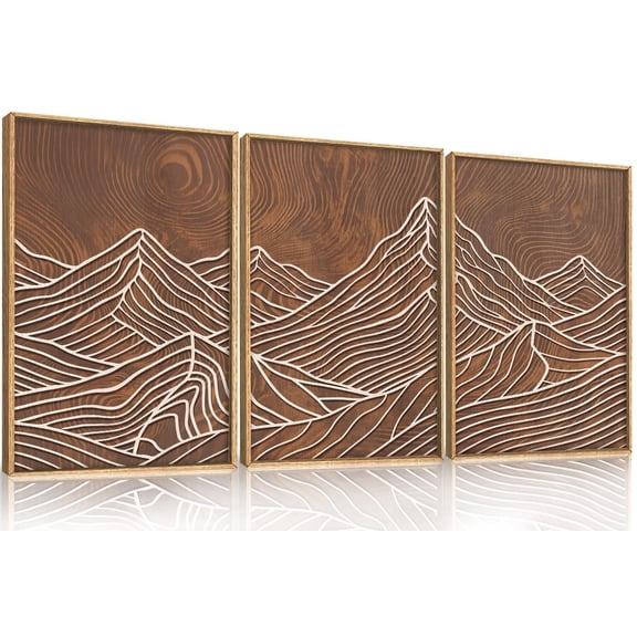 UNFFRAMED Luvia Set of 3 Line Style Mountain Poster Wall Art, Abstract Tree Rings and Spiral Nature Prints for Living Room, Bedroom, or Farmhouse Set 3 Prints 16x24