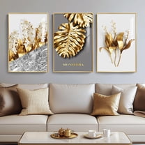 UNFFRAMED Luvia Set of 3 Modern Luxury Gold Poster, Contemporary Golden Leaf Prints Artwork for Living Room Hallway Bedroom Office Wall Decor Set 3 Prints 8x12
